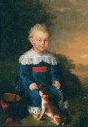 David Luders Portrait of a young boy with toy gun and dog oil